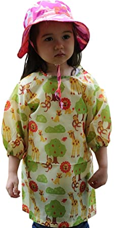 Twinklebelle Kid's Long Sleeve Fabric Art Smock, Size Adjustable (L: 5 -8 Years, Animal Kingdom