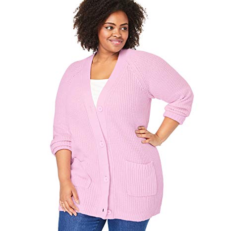 Woman Within Women's Plus Size Button Front Shaker Cardigan