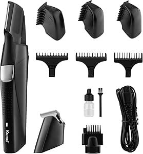 KEMEI Black Beard Trimmer for Men Cordless, 2-in-1 Body Hair Trimmer and Personal Trimmer Kit, Electric Men’s Grooming Kit, Waterproof, Wet & Dry USB Rechargeable Facial Hair Trimmer km-5040