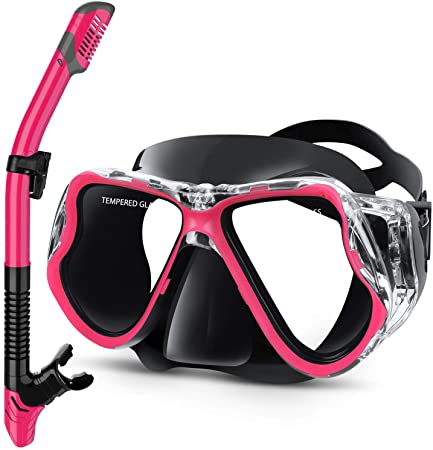 Greatever Dry Snorkel Set,Panoramic Wide View,Anti-Fog Scuba Diving Mask,Easy Breathing and Professional Snorkeling Gear for Adults