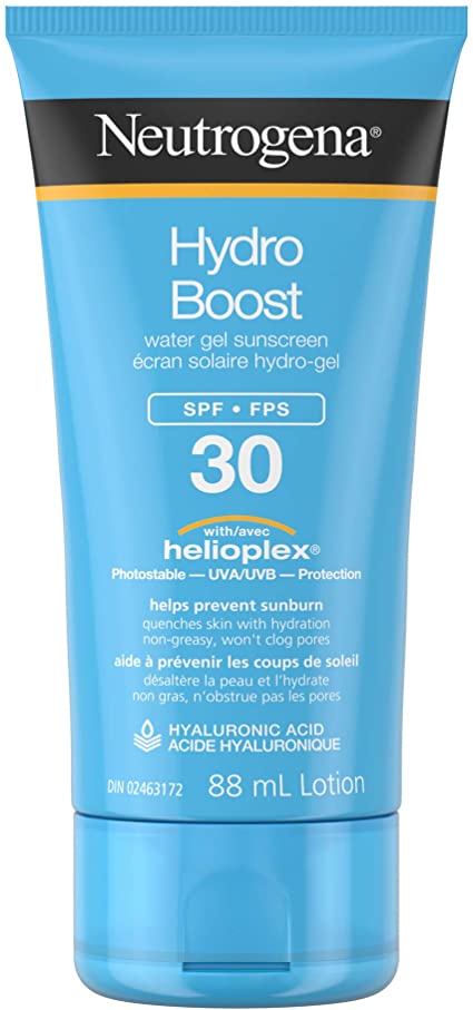 Neutrogena Hydro Boost Water Gel Face Sunscreen SPF 30 with Hyaluronic Acid, Non-Comedogenic, Water Resistant, 88 mL Travel Size