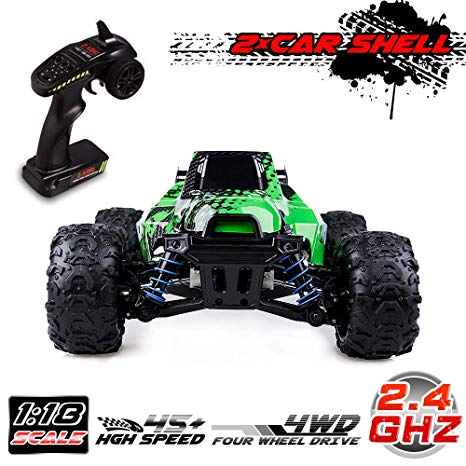 Distianert RC Truck 1/18 Scale Flexible 4WD RC Car for Kids & Adults, 2.4Ghz Radio Controlled Off-Road Electronic Monster Truck R/C RTR Hobby Grade 45km/H High Speed(with an Extra Shell)