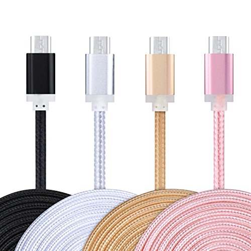 Micro Cable, MaxMall Premium 4-Pack Extra Long 6FT Nylon Braided Hi-Speed USB 2.0 A Male to Micro B Charger Cable for Android, Samsung Galaxy S7 Edge, S6, HTC, Sony, LG, Nokia, Blackberry and More
