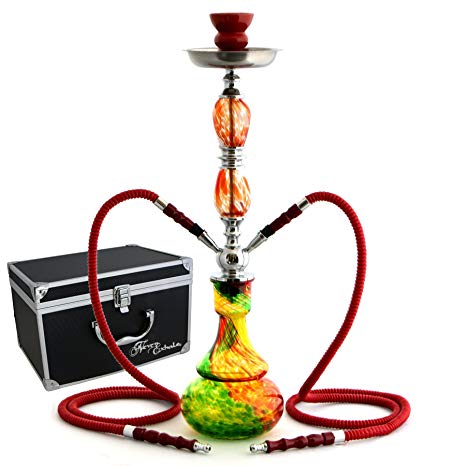 GSTAR 22" 2 Hose Hookah Complete Set with Optional Carrying Case - Swirl Glass Vase - (Rasta Red w/ Case)