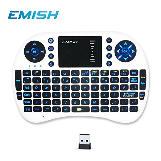 EMISH White Mini Wireless Keyboard Rechargeable Touchpad Mouse with Blue Backlight Keyboard for PC, Pad, Xbox 360, Android TV Box, Computer, Laptop, White