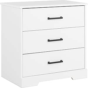 Prepac Three Drawer Nightstand, 16.25in x 27.5in x 26.75in, Rustic White