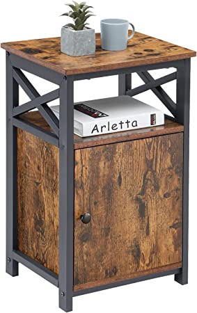 VECELO Modern Versatile Nightstands X-Design Side End Table Night Stand Storage Shelf with Bin Drawer for Living Room Bedroom, 15.7 in x 13.3 in x 25.5 in, Rustic Brown