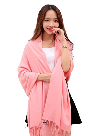 Anboor Cashmere Feel Blanket Scarf Super Soft with Tassel Solid Color Warm Shawl for Women