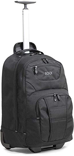 Rock Carbon Premium 17" Laptop Backpack on Wheels with Zip Away Telescopic Trolley Handle System