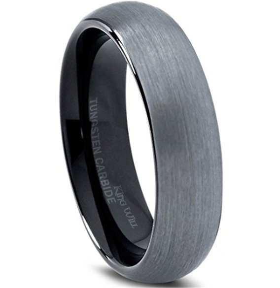 King Will 6mm Black Domed Brushed Unisex Tungsten Carbide Ring Men Women Wedding Band Comfort Fit