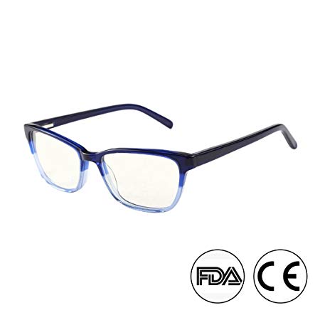 Blue Light Glasses Women, Acetate Frame Anti Harmful Blue Ray Eyestrain Relieving Computer Glasses(Blue)