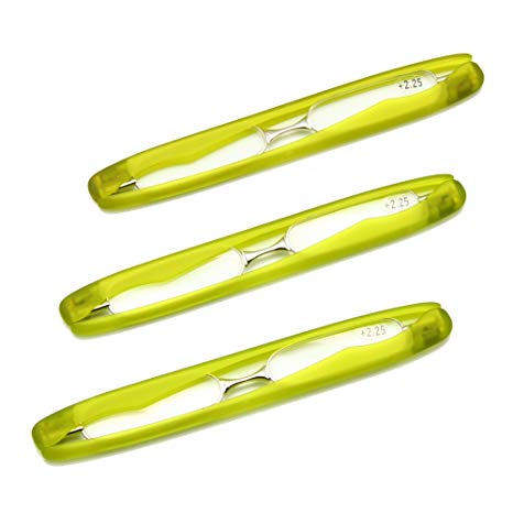 EnzoDate 3 Pack Podreader Folding Reading Glasses, Mini Pocket Reader, Presbyopic Glasses (Strength  1.25, Green)