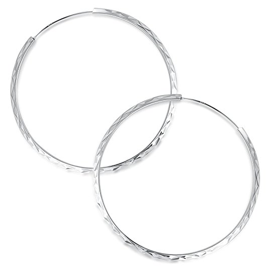 MBLife 925 Sterling Silver Diamond-Cut Band Endless Hoop Earrings (2 Inches)