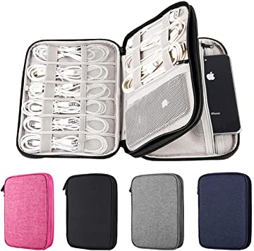Electronics Organizer, 2 Layer Electronic Accessories Organizer Travel Storage Bag for Charging Cable, Phone, Power Bank, Mini Tablet (Up to 7.9''), Make up Organizer Bag for Traveling (Black)