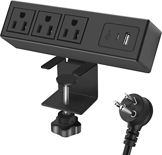 Desktop Clamp Power Strip with USB, Surge Protector Power Charging Station Outlet with 3 Plugs 1 USB A 1 USB C PD Fast Charging Outlets, Desk Mount Multi-Outlets for Home Office Garage Workshop