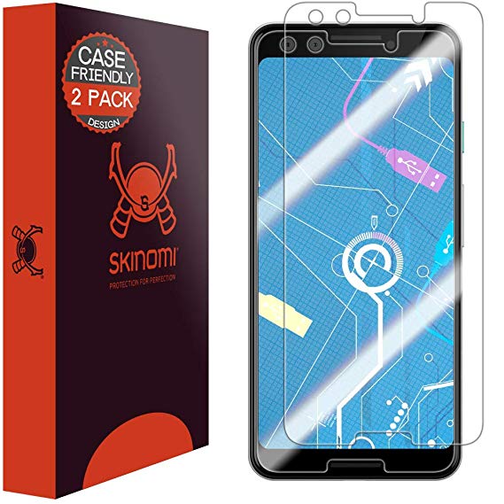 Google Pixel 3 Screen Protector [2-Pack, Case Compatible], Skinomi TechSkin [Full Edge Coverage] [High Definition] Non-Bubble Clear TPU Screen Protector Google Pixel 3