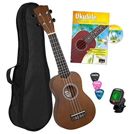 CASCHA, 4-String Soprano Bundle Ukulele Starter Set with Bag, 3 Picks, Ukuele Method, Tuner (HH 3956 GB)