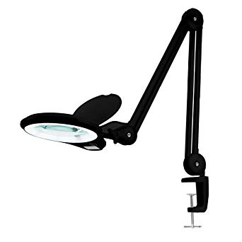 [New Model] Neatfi Bifocals 1,200 Lumens Super LED Magnifying Lamp with Clamp | 5 Diopter with 20 Diopter | Dimmable | 60PCS SMD LED | 5" Diameter Lens | Adjustable Arm Utility Clamp (Black)