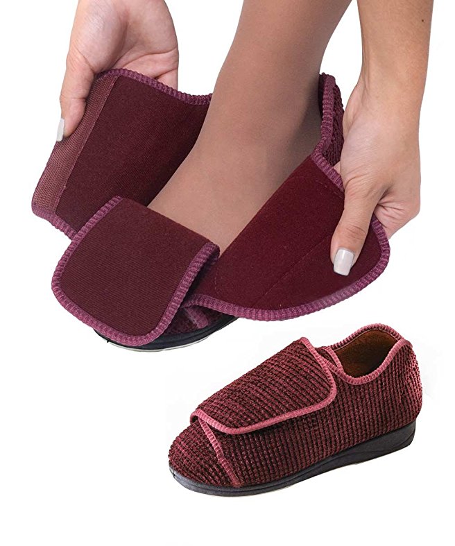 Womens Extra Extra Wide Width Adjustable Slippers - Diabetic & Edema Footwear