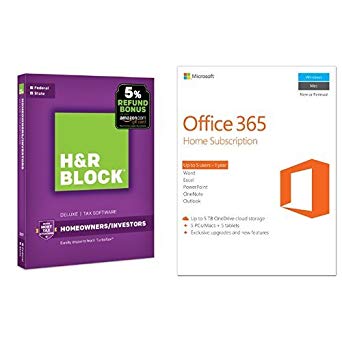 H&R Block Tax Software Deluxe   State 2017 with Microsoft Office 365 Home 1-year subscription, 5 users, PC/Mac Key Card