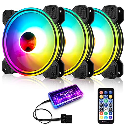 3 Pack RGB Case Fans,PECHAM 120mm Silent Computer Cooling PC Case Fan Addressable RGB Color Changing LED Fan with Remote Control,Music Rhythm Sync & 5V ARGB Motherboard Sync (RGB1)