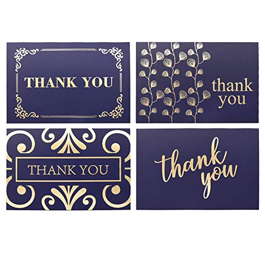 ACKO 100 Thank You Cards Bulk - Thank You Notes, Foil gold design Note Cards with Envelopes - Perfect for Business, Wedding, Graduation, Baby Shower, Funeral - 4x6 Photo Size