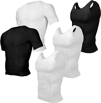 Odoland 5 Pack Men's Body Shaper Tummy Slimming Short Sleeve Vest Set, Shapewear Tank Top Compression Base Layer for Sport