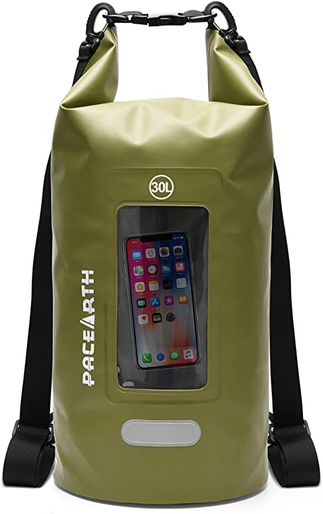 PACEARTH Double-layer Waterproof Dry Bag with Phone Window Case - Touchscreen Cover, Roll Top Dry Compression Sack with Reflective Strip for Kayaking, Beach, Rafting, Boating, Hiking, Camping, Fishing