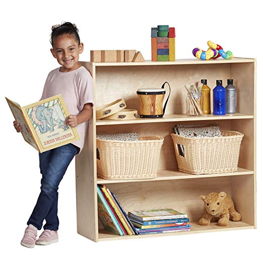 ECR4Kids Birch Streamline Storage Cabinet | Hardwood Classroom & Home Storage Solution for Kids | 3-Shelf with Back, 36" H