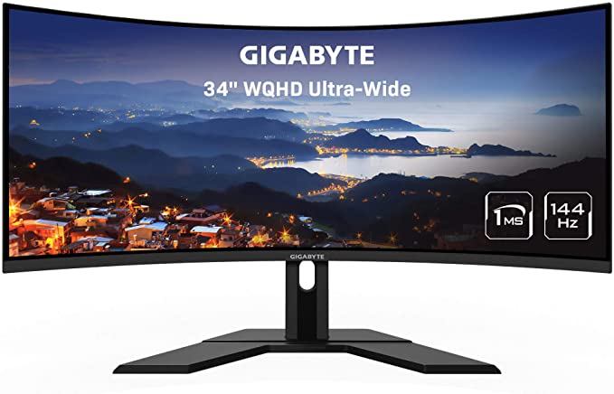 Gigabyte G34WQC 34" 144Hz Ultra-Wide Curved Gaming Monitor, 3440 x 1440 VA 1500R Display, 1ms (MPRT) Response Time, 90% DCI-P3, VESA Display HDR400, FreeSync Premium, Black (G34WQC-SA)