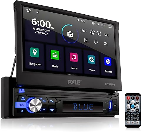 Pyle Car Stereo Video Receiver-Multimedia Disc Player,BT Wireless Streaming,Hands-Free Talking,Motorized Fold-Out 7” Touchscreen Display,Multimedia MP4/MP3/USB/AM/FM Radio,Single DIN-PLTS79DUB