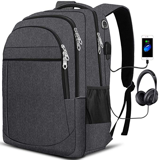 PUREBOX School Bag Laptop Backpack Business Men Backpack with USB Charging Port and Earphone Port Lightweight Fit 17.3 Inch Laptop for Work College Travel(Dark Gray)