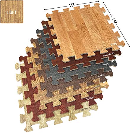 Sorbus Wood Grain Floor Mats Foam Interlocking Mats Each Tile 3/8-Inch Thick Flooring Wood Mat Tiles - Home Office Playroom Basement Trade Show