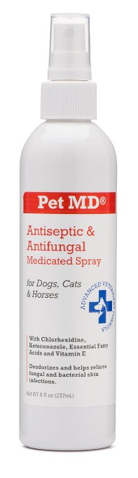 Pet MD - Antiseptic and Antifungal Medicated Spray for Dogs, Cats and Horses with Chlorhexidine, Ketoconazole, Essential Fatty Acids, Aloe and Vitamin E - 8 oz