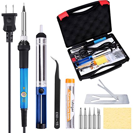 Tabiger Soldering Iron Kit 60W 110V-Adjustable Temperature Welding Soldering Iron with Tool Carry Case