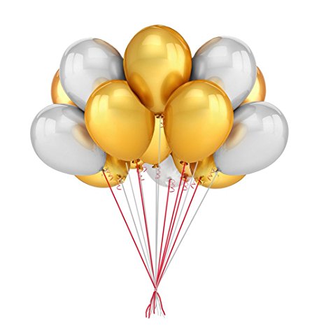 12 Inch Latex Metal Gold and Silver Big Balloon,50 Count Best Quality-Wedding Birthday Party Decor