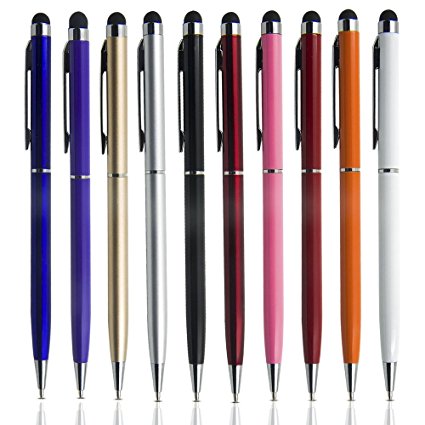 2 in 1 Slim Stylus and Ink Ballpoint Pen for Capacitive Touch Screen iPhone 4S 5 5S 5C 6 6 6S Plus iPad 2 3 4 Pro iPad mini Air Samsung HTC LG (10-Pack Mixed Colours)