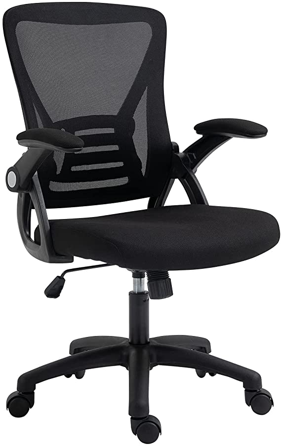 Ergonomic Office Chair, Home Office Desk Chairs, Mid-Back Computer Mesh Chair with Lumbar Support and Flip-up Arms, Swivel Task Chair (Black_2)