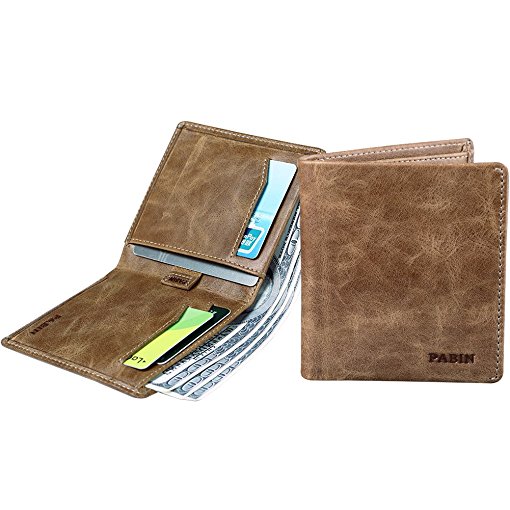 Slim Leather Wallets for Men Bifold RFID Blocking Thin Mens Wallet with Coin Pocket Pabin (Max. 11 Cards and Cash)