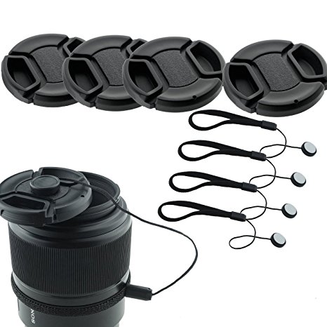 HONBAY Lens Cap Bundle ,Honbay 4 Snap-on Lens Covers for DSLR Cameras including Nikon, Canon, Sony - Lens Cap Keepers included