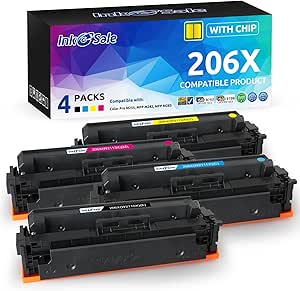 206X W2110X High-yield toner cartridge set M283fdw M255dw Toner Cartridge [with Chip] Compatible Replacement for HP Color Pro MFP M283fdw M283fdn M283cdw M255dw M255nw M282nw M283 M255 Printer, 4 Pack