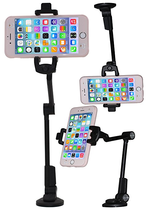 LosKari 360 Degree Adjustable Suction Phone Stand Holder with Suction Cups for Iphone and Andriod Phones (Black)