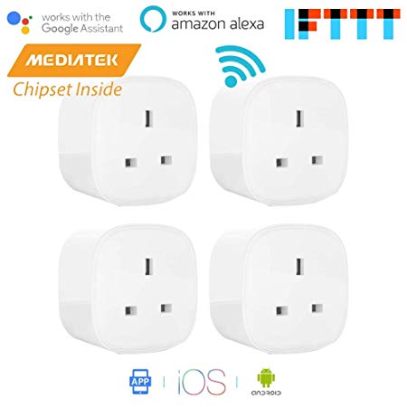 Meross Smart WI-FI Plug with Energy Monitor App Remote Control Voice Control Timer Function Compatible with Amazon Alexa (Echo and Echo Dot) Google Home and IFTTT No 13A 3100W Hub Needed MSS310 4-Pack