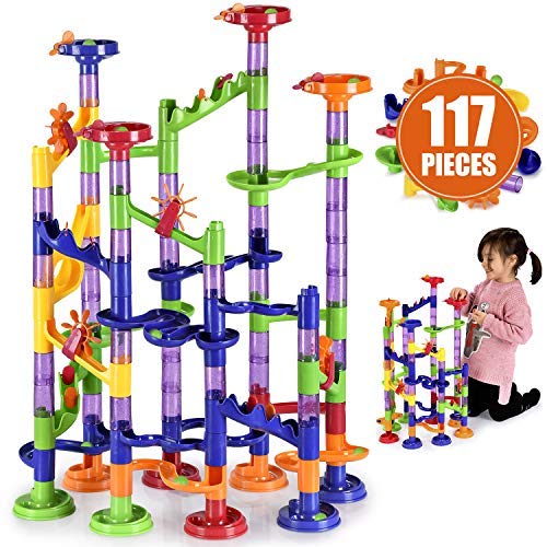 briteNway Large Marble Run Toy Set for Kids (117-Piece Set) Glass Balls, Plastic Rails, and DIY Building Play Pieces | Create Fun, Colorful Mazes for Kids, Teens, Adults | Beginner
