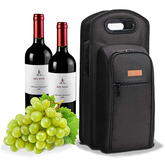 ALLCAMP 9 Piece Wine Travel Bag Wine Insulated Cooler Bag ，2 Bottle Wine Carrier Tote Bag Two Sets of Tableware for Picnic