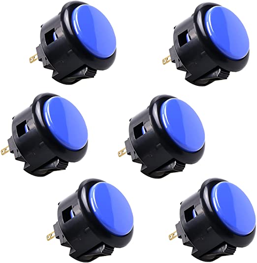 SANWA 6 Piece Original Japan OBSF-30 Push Button 30mm Buttons for Arcade Joystick Controller & Video Game Console (Black & Blue)