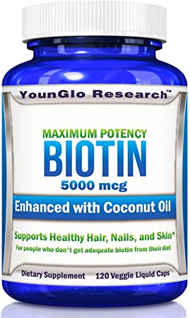 Biotin Plus Coconut Oil Pills 5000 mcg - for Healthy Hair - 120 Veggie Liquid Capsules (1 Pack)
