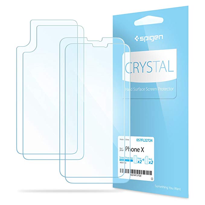 Spigen Crystal Clear iPhone X Screen Protector with Crystal Film [ 2 Front / 2 Back ] [ Case Friendly ] for Apple iPhone X