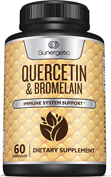 Premium Quercetin & Bromelain Supplement – Powerful Quercetin Bromelain Complex to Help Support Immune System, Cardiovascular Health & Seasonal Support – Quercetin 1000mg Per Serving – 60 Capsules