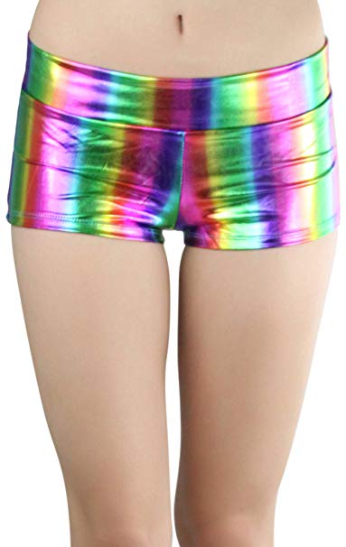 ToBeInStyle Women's Rainbow Metallic Booty Shorts